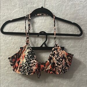 Xhilaration Black & Pink Animal Print Bikini Top with Gold Accents